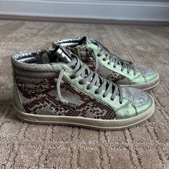 P448 Skate High Top Sneaker Womens 40 Snake Skin Metallic Glitter Side Zip *READ - Picture 2 of 11